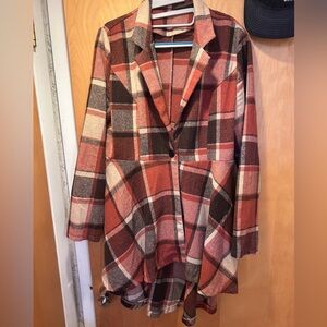 Plaid Long Coat in Orange and Brown